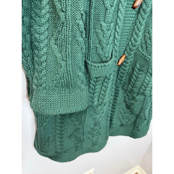 Aran Crafts Merino Wool Green Cable Knit Fisherman Ireland Cardigan Women's XL - Picture 4 of 11